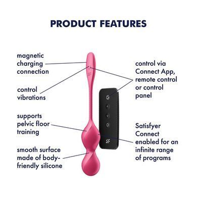 Вагинальные смарт-шарики с вибрацией Satisfyer Love Birds 2 Connect App Red, 86 г, пульт ДУ SX0571 фото