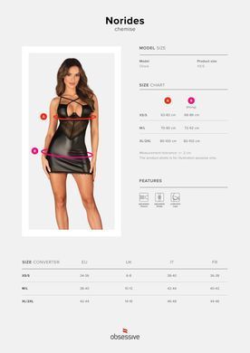 Сорочка Obsessive Norides chemise & thong, XL/2XL, обтисла, з мокрим ефектом, стрінги в комплекті SX1162 фото