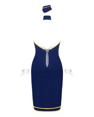 Эротический костюм стюардессы Obsessive Stewardess uniform M/L, blue, платье, пилотка, шарф, манжеты SO7730 фото