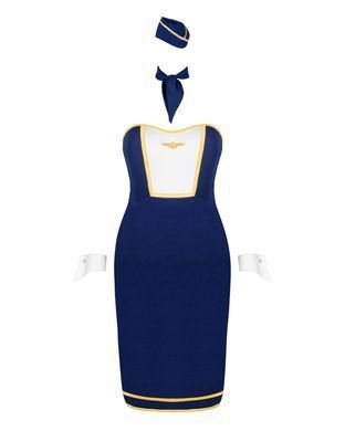 Эротический костюм стюардессы Obsessive Stewardess uniform M/L, blue, платье, пилотка, шарф, манжеты SO7730 фото