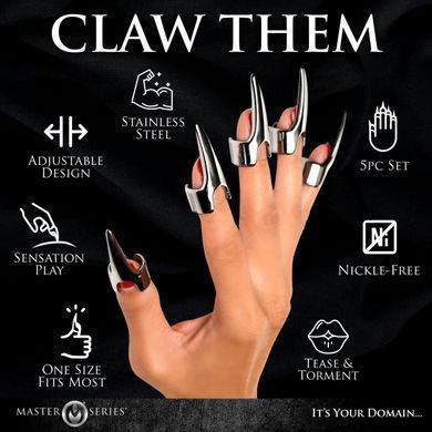 Набор колец с когтями Master Series Five-Piece Sensation Claw Rings - Silver SX1191 фото