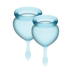 Набір менструальних чаш Satisfyer Feel Good (light blue), 15мл і 20мл, мішечок для зберігання