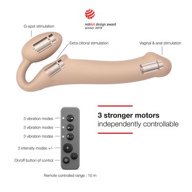 Безремневой страпон с вибрацией Strap-On-Me Vibrating Flesh M, диаметр 3,3см, пульт ДУ, регулируемый SO3355 фото