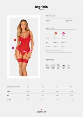 Комплект корсет та стрінги Obsessive Ingridia corset & thong XS/S, червоний SO9028 фото