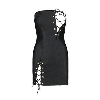 Мини-платье из экокожи CELINE CHEMISE black S/M &mdash; Passion: шнуровка, трусики в комплекте SO6407 фото