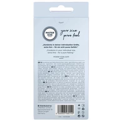 Презервативи Mister Size - pure feel - 60 (10 condoms), товщина 0,05 мм (м'ята упаковка!!!)