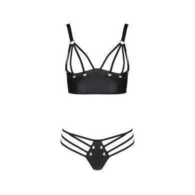 Комплект из эко-кожи с люверсами и ремешками Malwia Bikini black L/XL &mdash; Passion, бра и трусики SO5762 фото