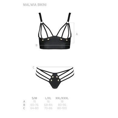 Комплект из эко-кожи с люверсами и ремешками Malwia Bikini black L/XL &mdash; Passion, бра и трусики SO5762 фото
