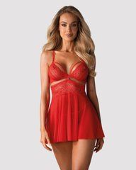 Бебі-дол Obsessive 838-BAB-3 babydoll & thong, 2XL/3XL, червоний, мереживний ліф, стрінги в комплекті SX1121 фото