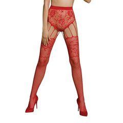 Эротические колготки-бодистокинг Passion ECO S004 red, закрытые трусики, декор, подвязки SO7094 фото