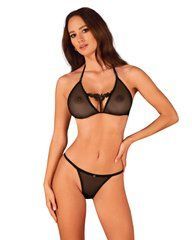 Полупрозрачный комплект Obsessive Celia Noir 2-pcs set XS/S, бюстгальтер, стринги SO7865 фото