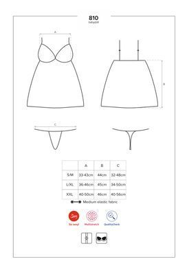 Сатиновый пеньюар с кружевом Obsessive 810-BAB-2 babydoll & thong L/XL, белый, пеньюар, танга SO7155 фото