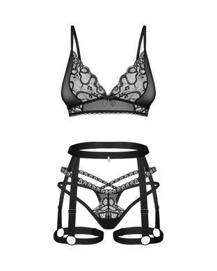 Комплект Obsessive Blomentis 3-pcs set, XS/S, мягкий лиф, стринги со стрепами, пояс с гартерами SX1033 фото