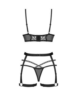 Комплект Obsessive Blomentis 3-pcs set, XS/S, мягкий лиф, стринги со стрепами, пояс с гартерами SX1033 фото