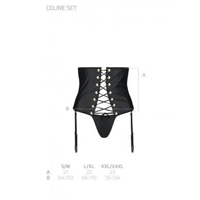Пояс-корсет з екошкіри Passion CELINE SET S/M, black, шнурівка, знімні пажі для панчіх, стрінги SO6410 фото