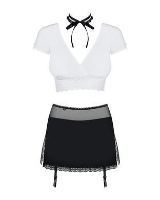 Еротичний костюм секретарки Obsessive Secretary suit 5pcs black S/M, чорно-білий, топ, спідниця, стр SO7306 фото