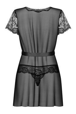 Пеньюар Obsessive Alluria peignoir & thong, S/M, прозорий, з мереживом, пояс, трусики в комплекті SX1124 фото