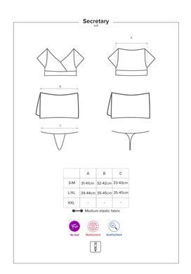 Еротичний костюм секретарки Obsessive Secretary suit 5pcs black L/XL, чорно-білий, топ, спідниця, ст SO7307 фото