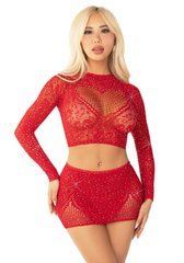 Комплект Leg Avenue Rhinestone Crop Top and Mini Skirt One Size, Red SX1745 фото