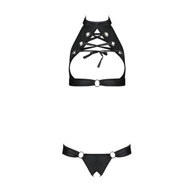 Комплект: открытый топ и трусики из эко-кожи с люверсами Malwia Set with Open Bra black L/XL &mdash; Passi SO5768 фото