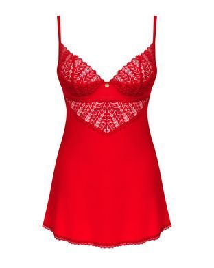 Пеньюар Obsessive Ingridia chemise & thong M/L, червоний, сорочка, стрінги SO9037 фото