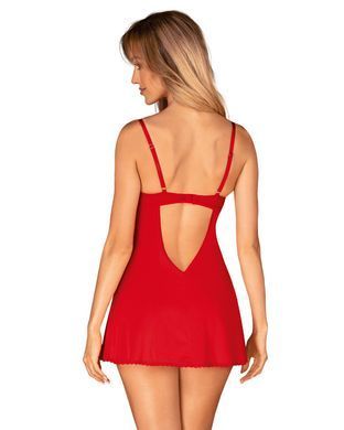 Пеньюар Obsessive Ingridia chemise & thong M/L, червоний, сорочка, стрінги SO9037 фото