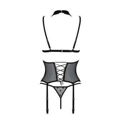 Корсет с открытой грудью Passion DOMINICA CORSET L/XL black, пажи для чулок, стринги SO8433 фото