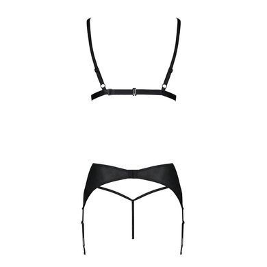 Комплект из эко-кожи Passion Miley Set black L/XL: трусики, бюстгальтер, пояс для чулок SO5771 фото