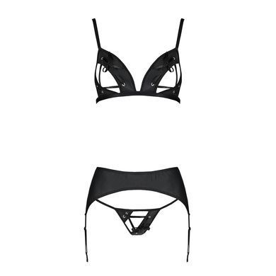 Комплект из эко-кожи Passion Miley Set black L/XL: трусики, бюстгальтер, пояс для чулок SO5771 фото