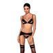 Комплект из эко-кожи Passion Miley Set black L/XL: трусики, бюстгальтер, пояс для чулок SO5771 фото 1