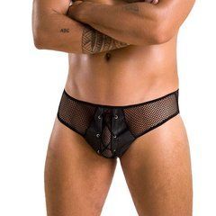 Чоловічі труси зі шнурівкою Passion 035 SLIP RICHARD XXL/XXXL Black, екошкіра, сітка SO7578 фото