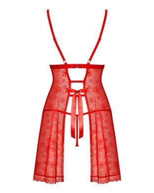 Новорічна сорочка Obsessive Claussica, M/L, червона, прозора з візерунком, стрінги в комплекті SX1135 фото