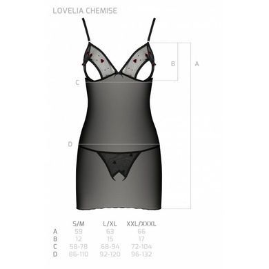 Сорочка з вирізами на грудях, стрінги Passion LOVELIA CHEMISE L/XL, black SO4759 фото