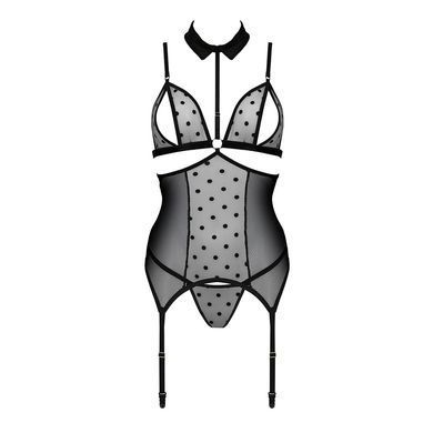 Корсет с открытой грудью Passion DOMINICA CORSET XXL/XXXL black, пажи для чулок, стринги SO8435 фото