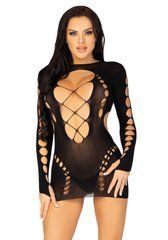 Бесшовное мини-платье Leg Avenue Long sleeve cut out mini dress One size Black SO8570 фото