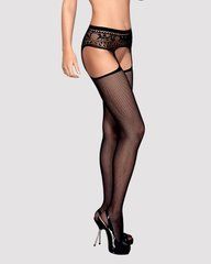 Сітчасті панчохи-стокінги з мереживним поясом Obsessive Garter stockings S307 XL/XXL, чорні, імітаці SO7271 фото