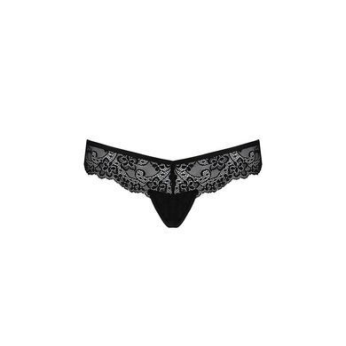 Мереживні трусики-танга з атласним бантиком Passion NAJA THONG S/M, black SO5365 фото