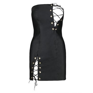 Мини-платье из экокожи Passion Celine Chemise 4XL/5XL black, шнуровка, трусики в комплекте SO7061 фото